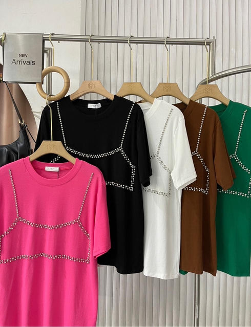 Crystal Embellish Cotton Oversized T-Shirts